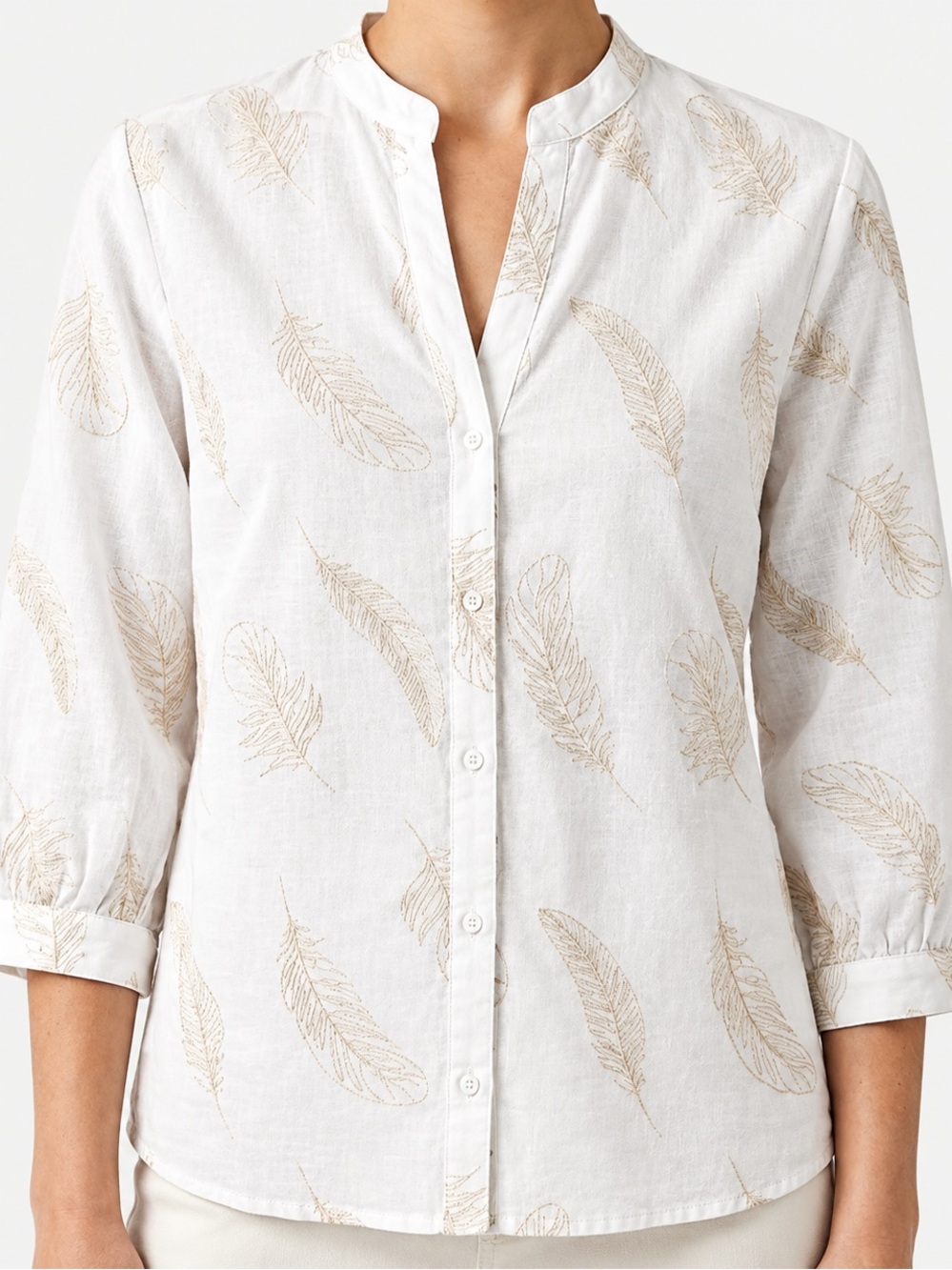 Johnny Was Jade Feather Embroidered White/Cream Blouse Women’s Top Size Medium